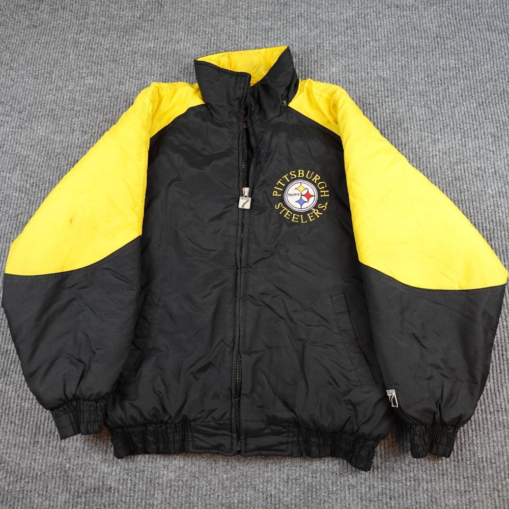 Vintage Pittsburgh Steelers Jacket Mens Medium Black NFL Football Logo 7 90s